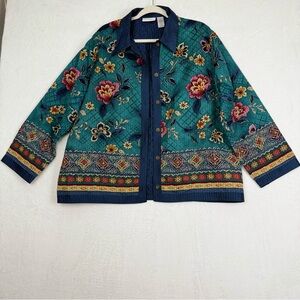 Alfred Dunner Floral Quilted Button-Down Jacket Size 18